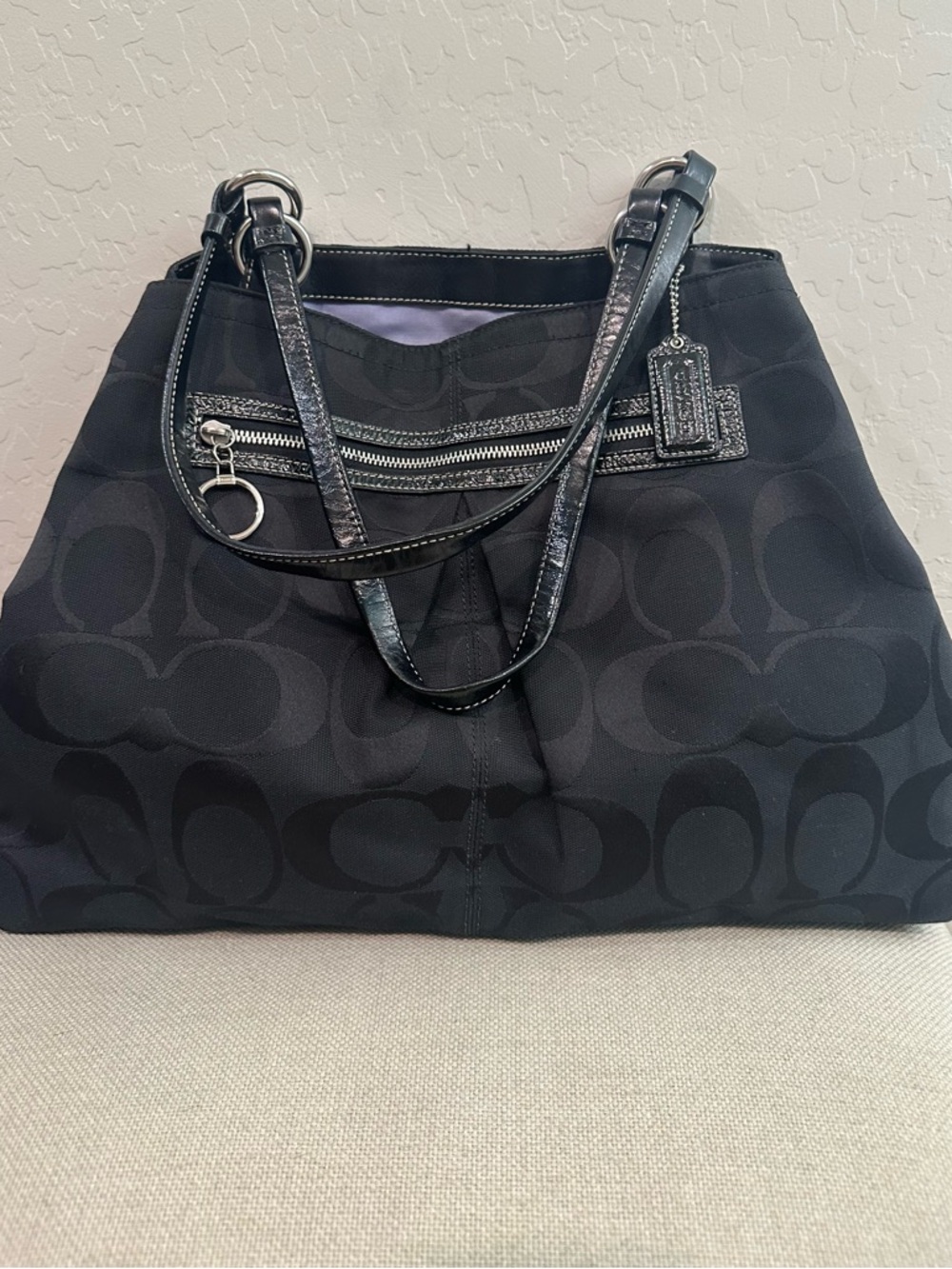 COACH Large Signature Gabby Black Canvas Monogram Tote shoulder bag